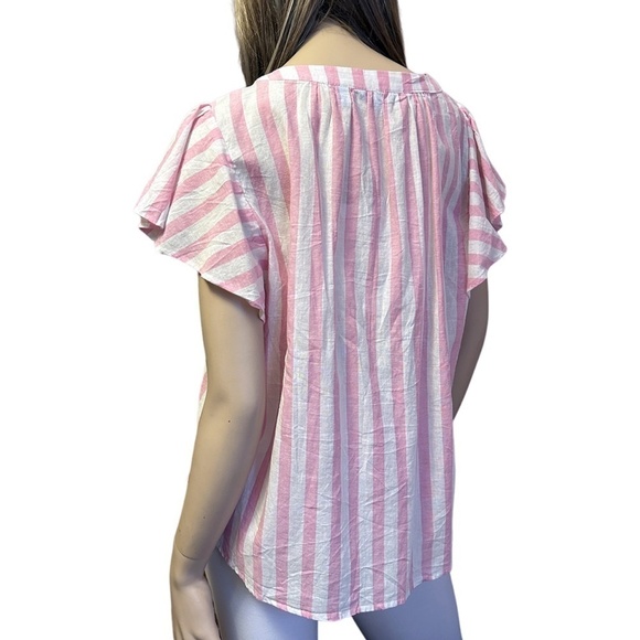 Draper James RSVP Blouse Linen Cotton Top Shirt Flutter Sleeve Shirred Smocked - Picture 9 of 16